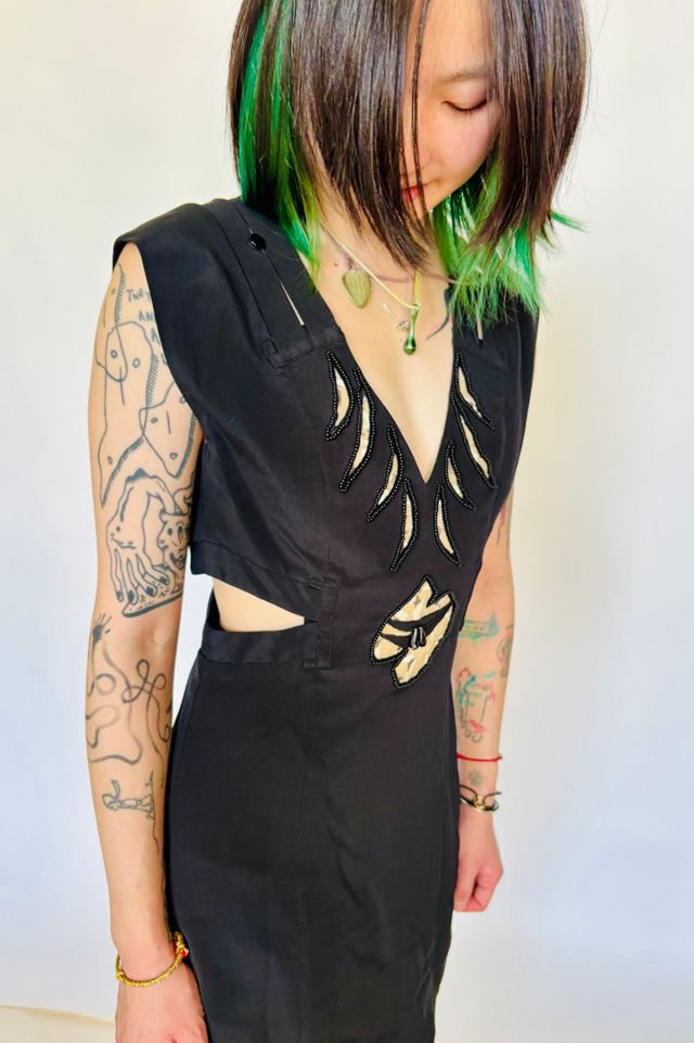 Vintage Black Silk Rocker Dress with Beading #1