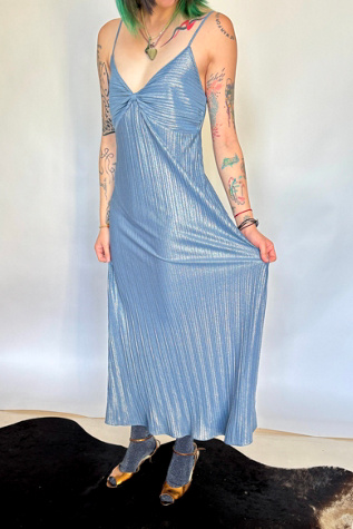 Vintage Blue Silver Pleat Dress