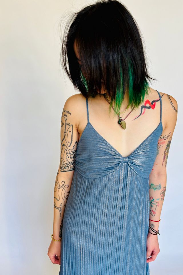 Vintage Blue Silver Pleat Dress #1