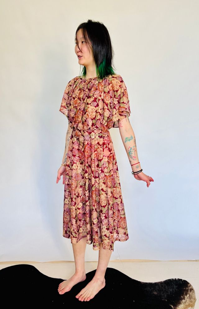 Vintage Sheer Floral Print with Bloused Top Selected by Atlantic Vintage #1