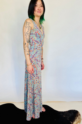 Vintage Silky Floral Mermaid Gathered Train