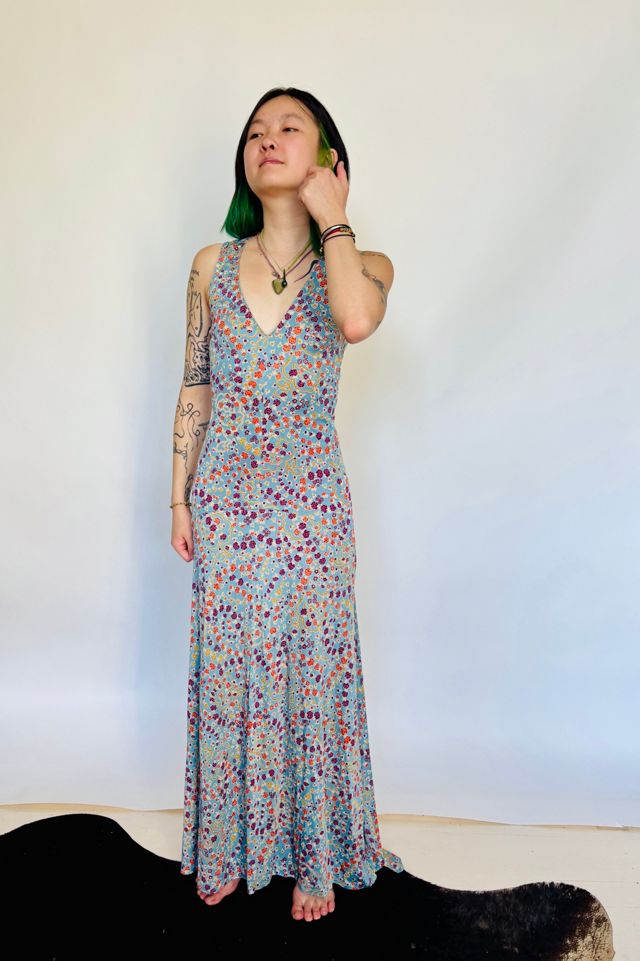 Vintage Silky Floral Mermaid Gathered Train #1