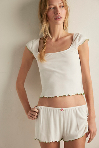 Only Hearts Millie Portrait Tee Shortie Set at Free People in Off White, Size: XS