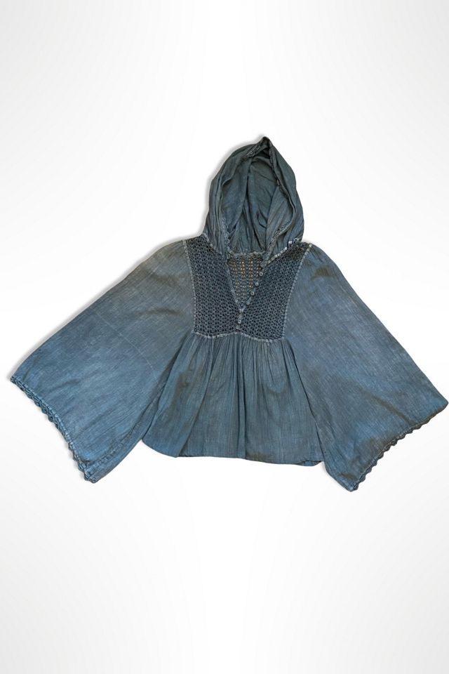 1970s Indigo Hooded Crochet Peasant Top Selected By Ritual Vintage #1