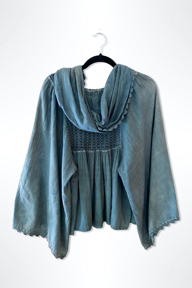 1970s Indigo Hooded Crochet Peasant Top Selected By Ritual Vintage #2