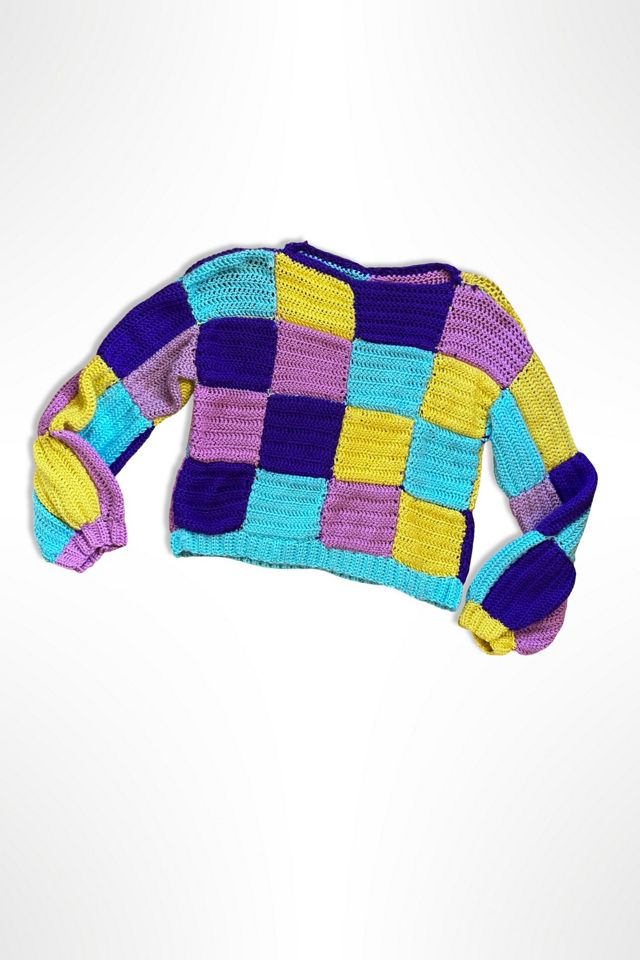 1990s Handknit Colorful Patchwork Sweater Selected By Ritual Vintage #1