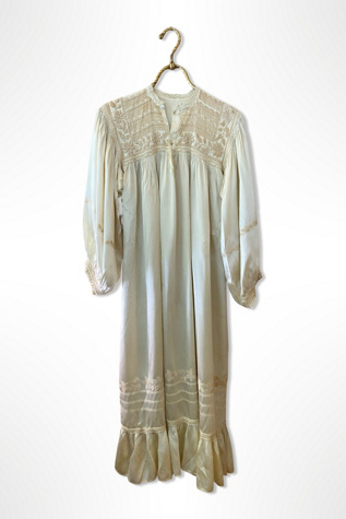1970s Ivory Satin Embroidered Peasant Dress Selected By Ritual Vintage