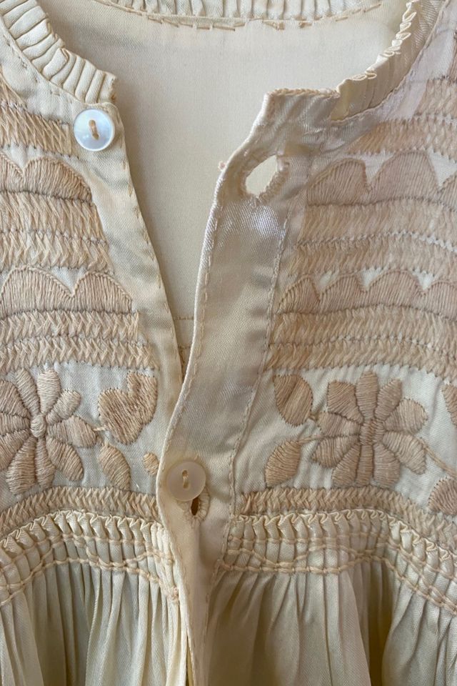 1970s Ivory Satin Embroidered Peasant Dress Selected By Ritual Vintage #3