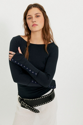 Simply Billie Hardware Long Sleeve Top by Free People in Black, Size: XS