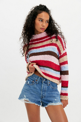 Opal Rollneck Knit Stripe Sweater by Free People in Red, Size: S