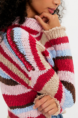 Opal Rollneck Knit Stripe Jumper at Free People in Cherry Combo, Size: Medium