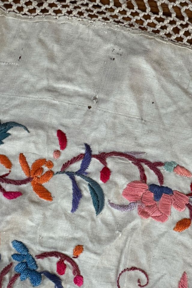 GOOD DAYS Vintage 1920s Ivory Embroidered Piano Shawl #3