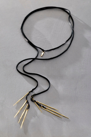 K/ller Leather Lariat With Twist Spike Fringe Brass