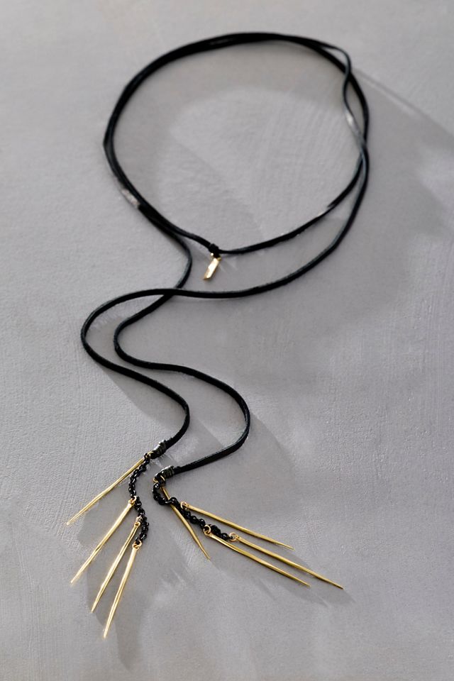 K/ller Leather Lariat With Twist Spike Fringe Brass #1