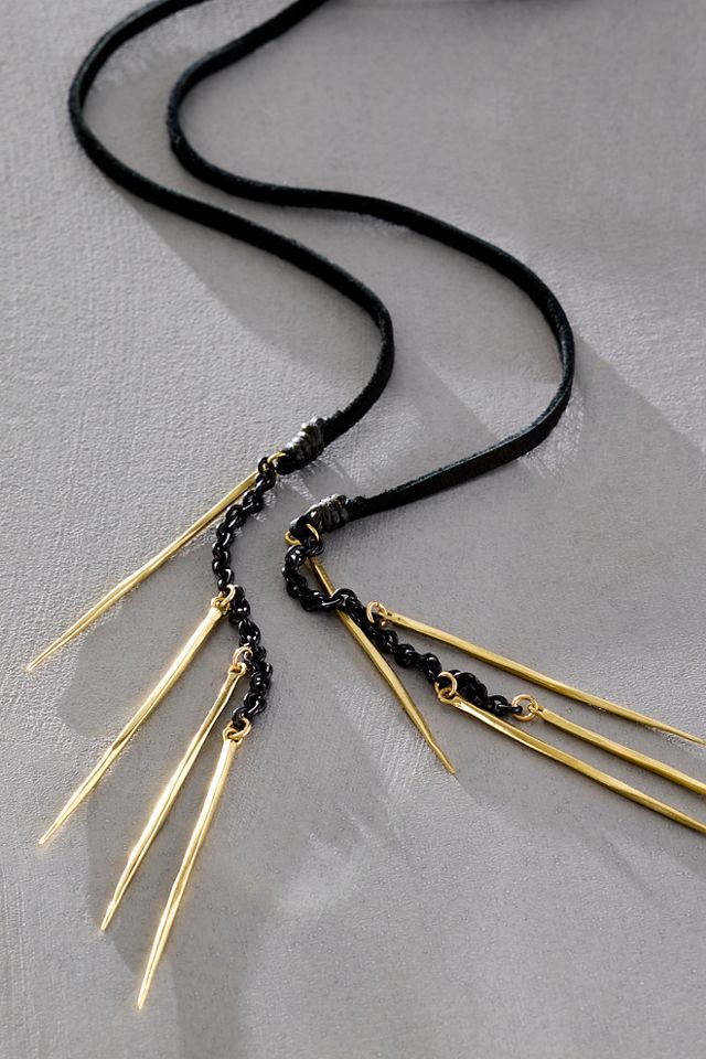 K/ller Leather Lariat With Twist Spike Fringe Brass #2