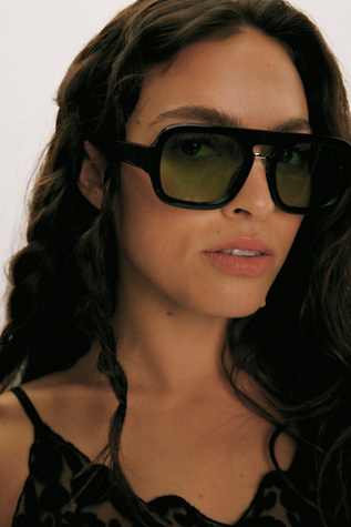 Rhiannon Modern Aviator Polarized Sunglasses by Free People in Brown
