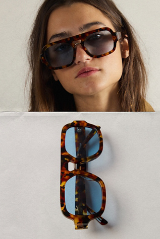 Rhiannon Modern Aviator Polarized Sunglasses by Free People in Brown