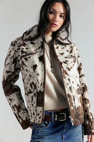 We The Free Dally Cow Print Pony Hair Jacket at Free People in Brown, Size: S