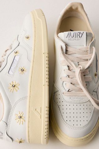 Autry Medalist Low-Top Floral Sneakers at Free People in White, Size: EU 40