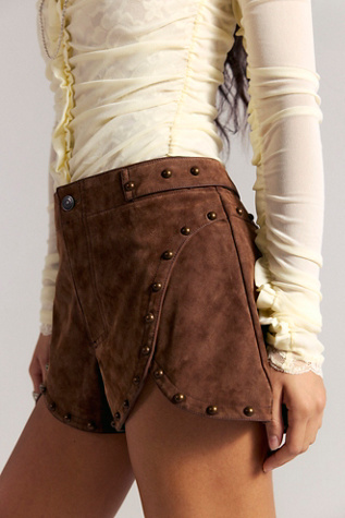 Best Behavior Vegan Suede Shorts by Free People in Brown, Size: US 4