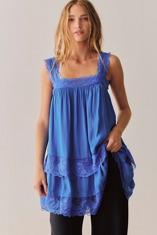navy blue dress for baby girl NEW✿ Free People MINI DRESS L $98 RETAIL Navy Blue Lace Trim main image 0