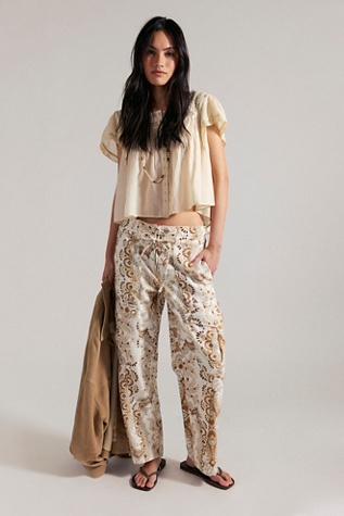 We The Free Park Ave Printed Pull-On Cargo Pants at Free People in White, Size: S