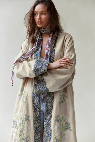 Henlow Embroidered Duster Jacket by Free People in Yellow, Size: M/L