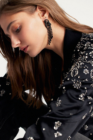 Follow The Rhythm Rhinestone Earrings by Free People in Black