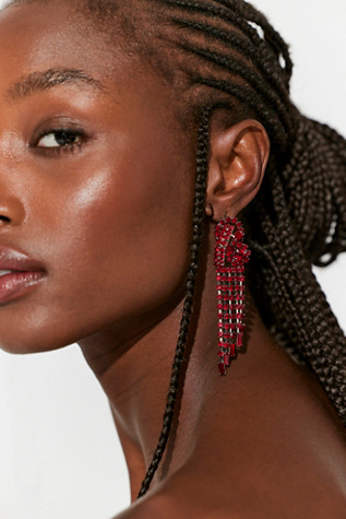 Follow The Rhythm Rhinestone Earrings by Free People in Red