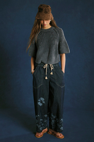 We The Free Easy Peasy Printed Pull-On Jeans at Free People in Dark Wash, Size: XS