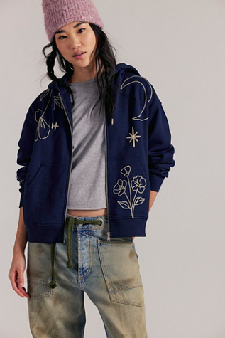 Denim and Bone Floral Hoodie