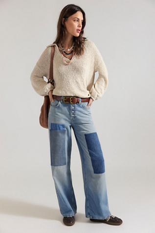 We The Free Nia Patchwork Boyfriend Jeans at Free People in Light Wash, Size: 26