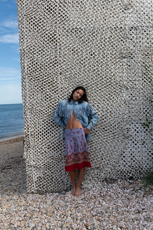 Vintage Western Denim Shirt With Fringe