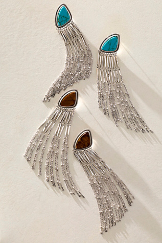 Женские украшения Free People Talk Sweet Fringe Dangles, цвет: Серебристый / Tiger's Eye — фото 4