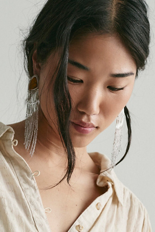 Женские украшения Free People Talk Sweet Fringe Dangles, цвет: Серебристый / Tiger's Eye — фото 1