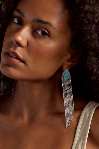 Talk Sweet Fringe Dangles at Free People in Silver & Turq
