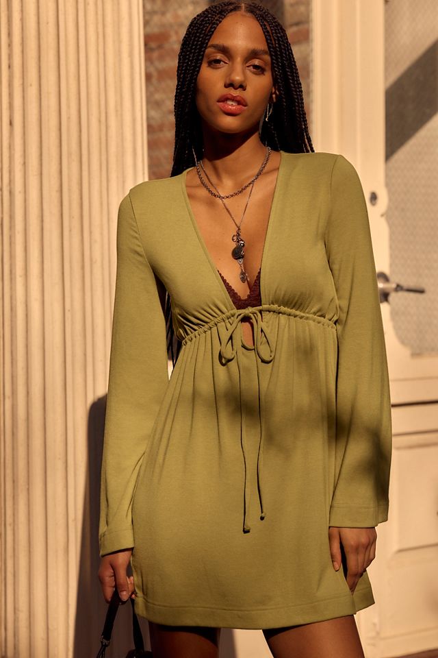 Good Feels Long-Sleeve Plunge Mini Dress #2