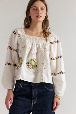 Женская блузка Free People Homebound Embroidered Blouse, цвет: Слоновая кость — фото 3