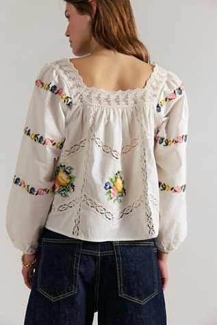 Женская блузка Free People Homebound Embroidered Blouse, цвет: Слоновая кость — фото 2
