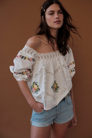 Homebound Embroidered Blouse by Free People in White, Size: L