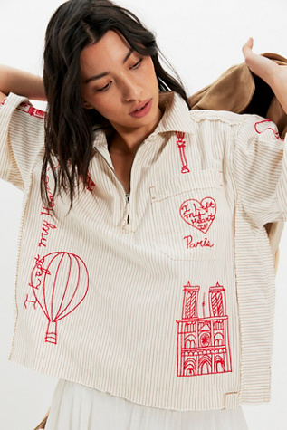 We The Free Paris Romance Embroidered Top at Free People in Tan, Size: S