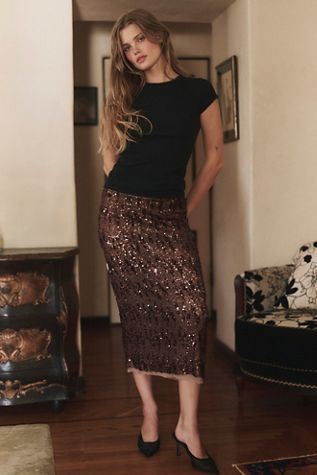 Party Trick Sequin Midi Slip Skirt