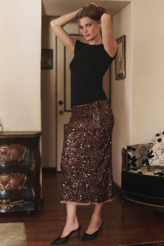 Party Trick Sequin Midi Slip Skirt #3