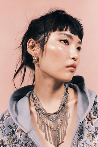 Cross My Heart Fringe Necklace by Free People in Silver