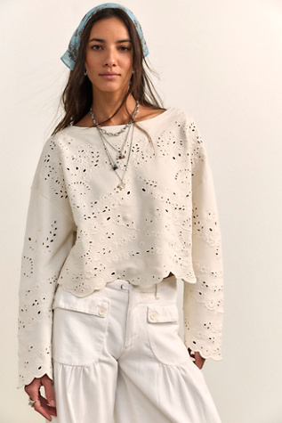 Iris Embroidered Sweatshirt at Free People in Sugar Swizzle, Size: Medium