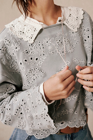 Iris Embroidered Sweatshirt by Free People in Blue, Size: XS