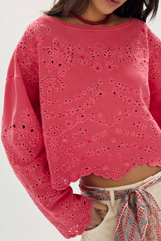 Iris Embroidered Sweatshirt by Free People in Pink, Size: L