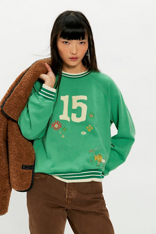 MOTHER The Big Sport Crewneck at Free People in Green, Size: S