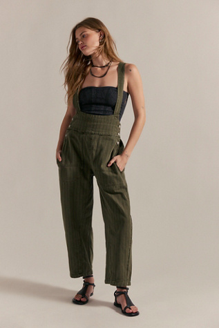 We The Free Felix Striped Overalls at Free People in Green, Size: S