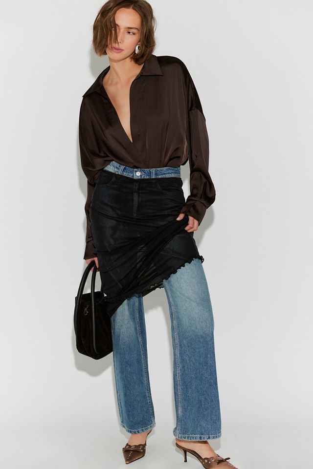 Norma Kamali Satin Super Oversized Boyfriend Shirt Bodysuit #2